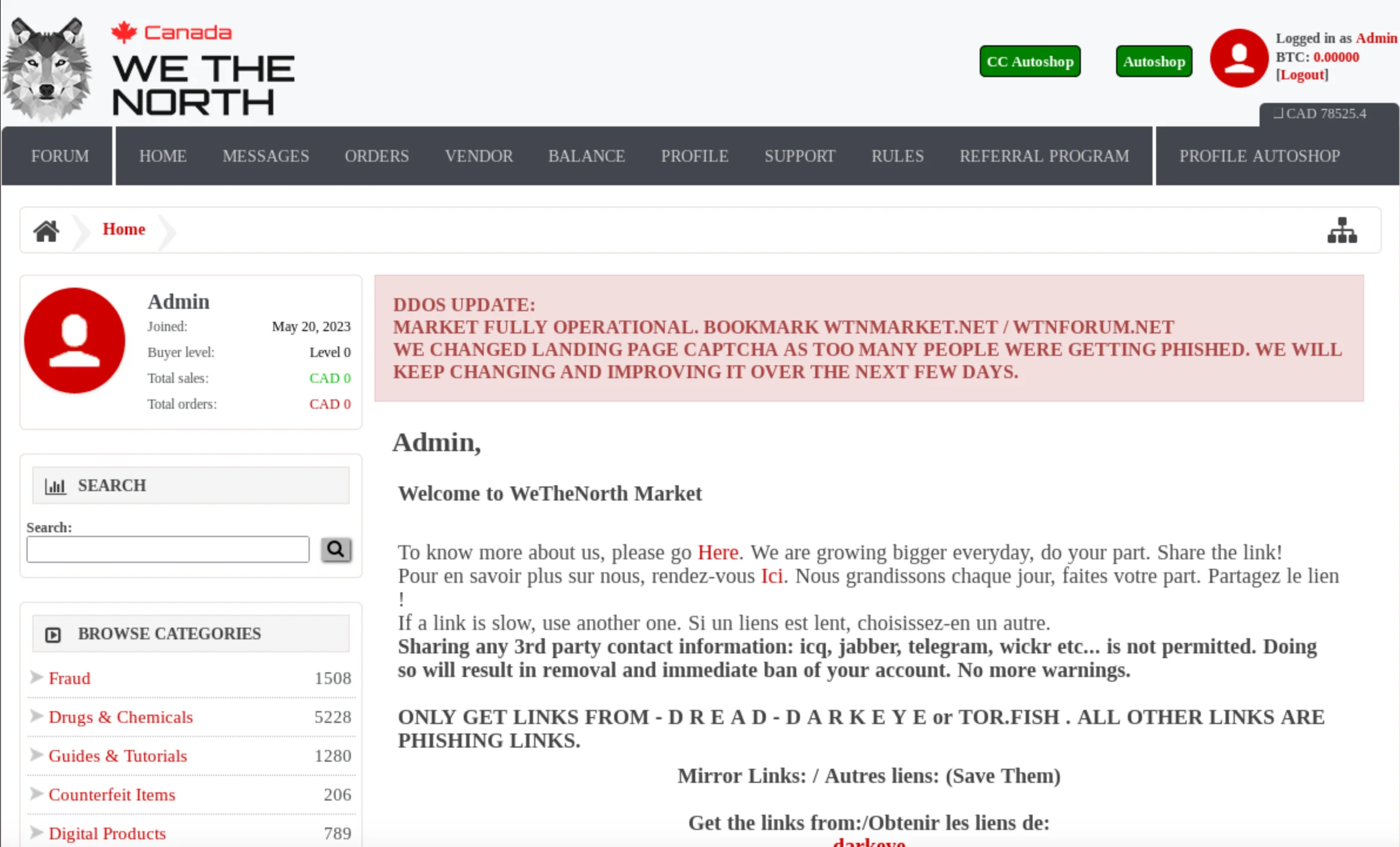 WeTheNorth Darknet Market Features